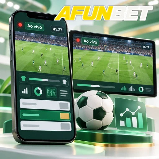 AFUNBET — ilustração de celular e tablet com uma partida de futebol ao vivo
