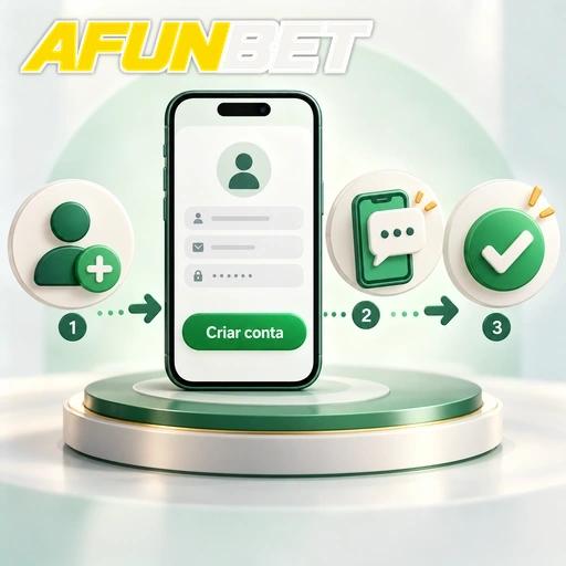 AFUNBET — ilustração das etapas de criação de conta no celular