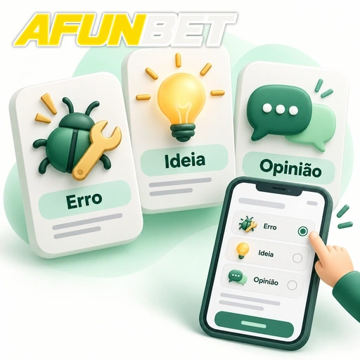 AFUNBET — ilustração das categorias de feedback: erro, ideia e opinião