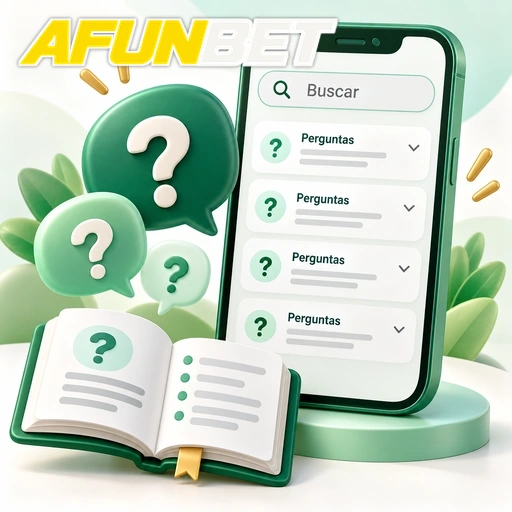AFUNBET — ilustração de perguntas frequentes no celular com busca e pontos de interrogação