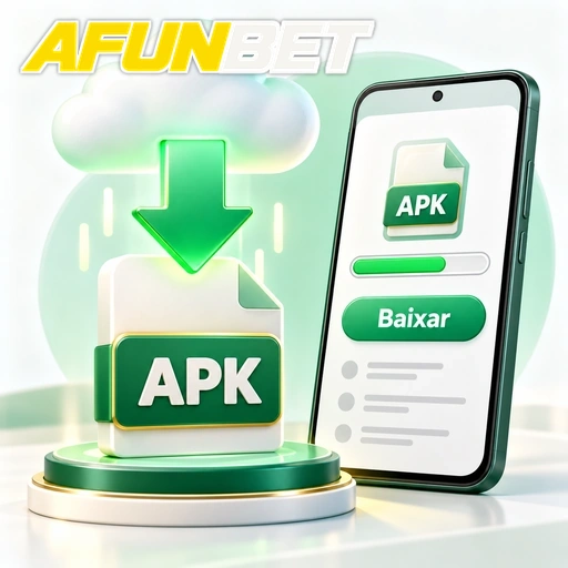 AFUNBET — ilustração de download de APK com seta, nuvem e celular