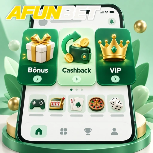 AFUNBET — ilustração de lobby de jogos com bônus, cashback e área VIP