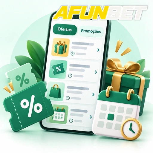 AFUNBET — ilustração de ofertas e promoções no celular com presentes e símbolos de porcentagem