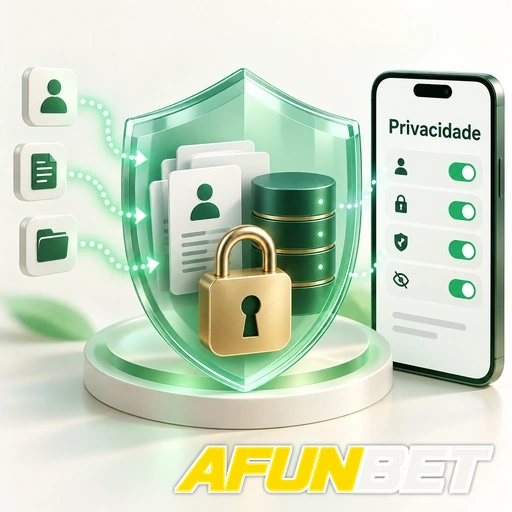 AFUNBET — ilustração de privacidade e proteção de dados com escudo, cadeado e celular