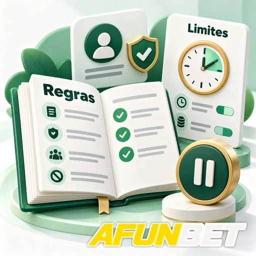 AFUNBET — ilustração de regras de uso com lista, limites de tempo e símbolo de pausa