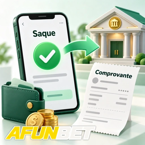 AFUNBET — ilustração de saque confirmado com carteira, moedas e comprovante