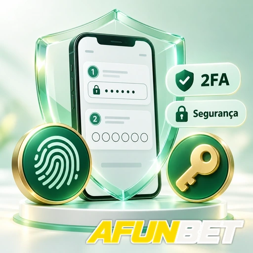 AFUNBET — ilustração de segurança da conta com autenticação em duas etapas, impressão digital e chave