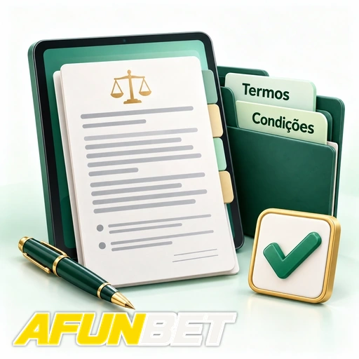 AFUNBET — ilustração de termos e condições em documentos com caneta e símbolo de confirmação